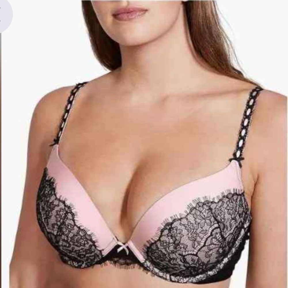 Victoria’s Secret Dream Angels Push Up Smooth & Lace Ribbon Bra Pink & Black 36C